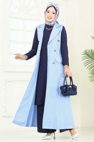 ModaMerve Cep Detaylı Üçlü Takım 2699SL432-MS Bebe Mavisi&Laci