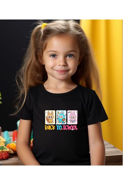 ASELİNDA Labubu Back to School Printed Unisex Kids T-Shirt-Back to School Printed Kids T-Shirt