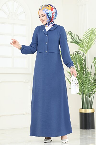 ModaMerve Half Snap Aerobin Dress 9009S324-Ms Indigo