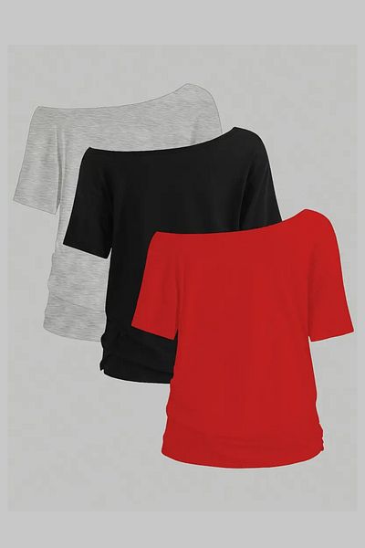 COOL TARZ Μαύρο γκρι κόκκινο 3 Pack Γυναικείο μπλουζάκι με λαιμόκοψη μεγάλου μεγέθους
