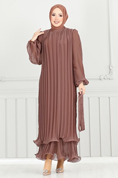 ModaMerve Eteği Katlı Abiye 5689EDF311-MS Bakır