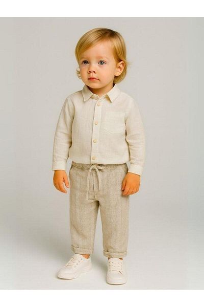 Zekids Boy's Patterned Soft Textured Trousers with Elastic Waist