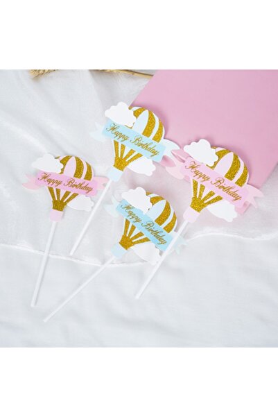 Flippy Set of 3 Cake Toppers, Flippy, Hot Air Balloon Pattern Happy Birthday, Anniversary, Blue