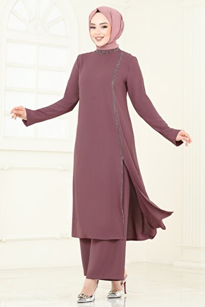 ModaMerve Taş Detaylı Tesettür Takım 5671EDF311-MS Gül Kurusu