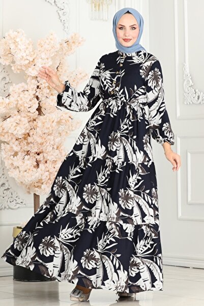 ModaMerve Tunneled Viscose Dress 7119Bg354-Ms Navy