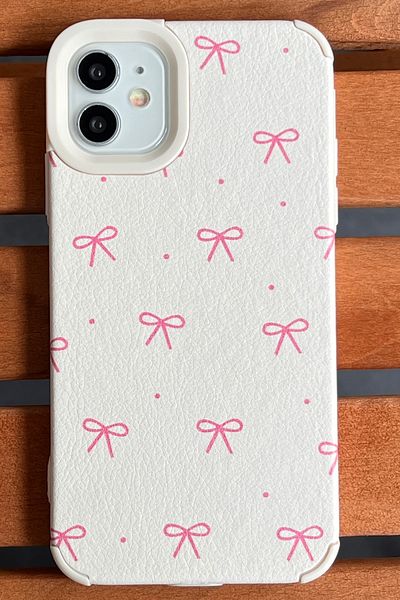 EDELFU iPhone 12 & 12 Pro - Bow Pattern Cream Case - Soft Silicone, Embossed Leather Texture Cover