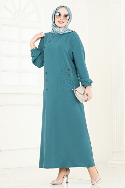 ModaMerve Aksesuar Düğmeli Aerobin Elbise 9011S324-MS Petrol