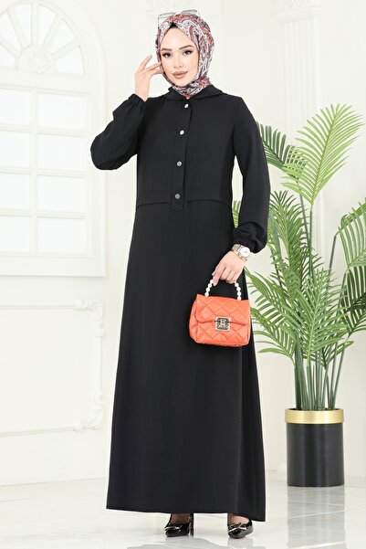 ModaMerve Half Snap Aerobin Dress 9009S324-Ms Black