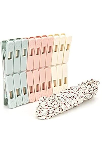 Generic مشابك غسيل بلاستيكية 24 قطعة بألوان عشوائية، حبل متضمن، دبابيس تعليق ...