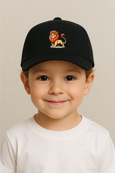 sielta Lion Lion Printed Black Boy's Sports Hat Cap