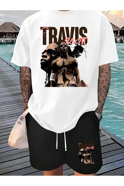 AEMİ Unisex Travis Scott Printed Oversize T-Shirt Shorts Set