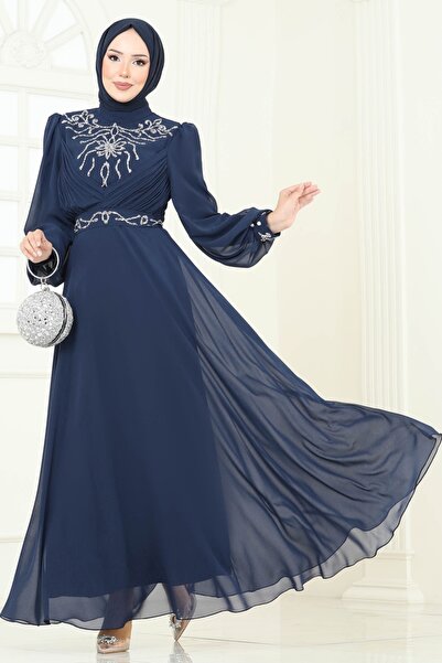 ModaMerve Taşlı Şifon Abiye 8010AB368-MS Laci