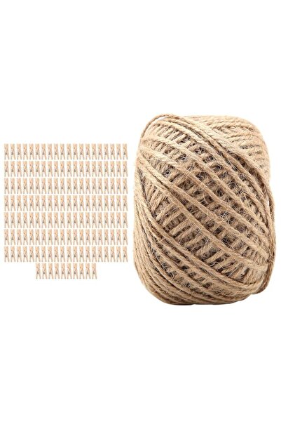 Generic Brand Eujgoov 250 Pcs Wooden Clothespins Clamp/Holder and 1 Roll 50 M...