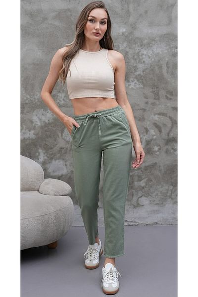 Rich Star Tasseled Narrow Leg Linen Trousers with Elastic Waist