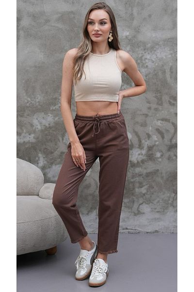 Rich Star Tasseled Narrow Leg Linen Trousers with Elastic Waist
