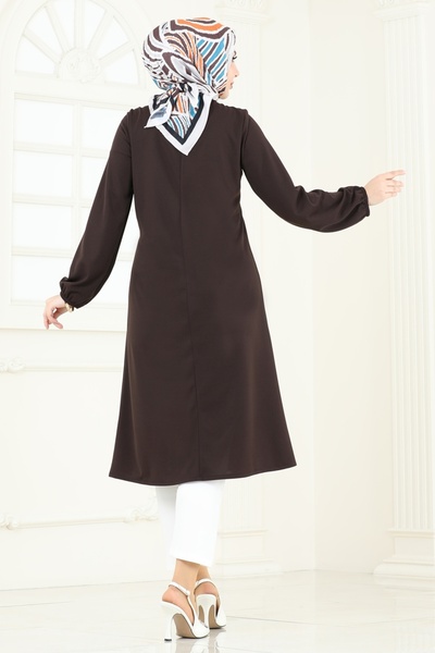 ModaMerve Aksesuar Düğmeli Tesettür Tunik 7777MH427-MS Acı Kahve