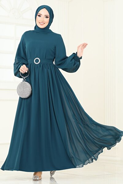 ModaMerve Chiffon Dress with Elastic Cuffs 5672Edf311-Ms Petrol