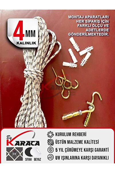 KARACAFİLE Kedi Balkon Güvenlik Filesi 1.5x2 Mt 4mm İp Kalınlığı 4x4 Gözenekli + Montaj Malzemeleri