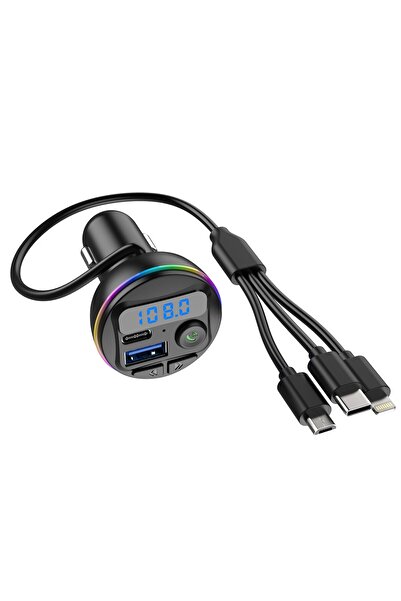 Flippy Car Charger with MP3 Player, Flippy, Fast Charge, Type C, 20W, Bluetooth, 3 Charging Ports, Black