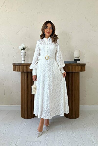 Lady Pixie Μακρύ φόρεμα με λεπτομέρεια με ζώνη και αυτοσχεδιασμένο σχέδιο