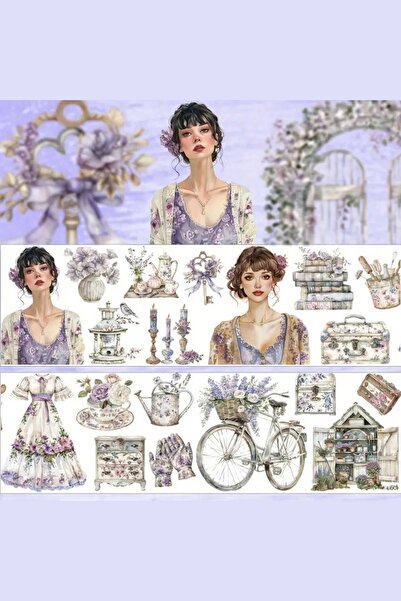 Mona Craftist Purple Flower Girl Theme Pet Tape Roll 5Cmx2M Scrapbook Bullet Journal Agenda Washi Tape
