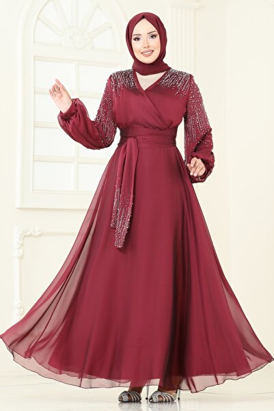 ModaMerve Taş İşlemeli Abiye 5693EDF311-MS Bordo