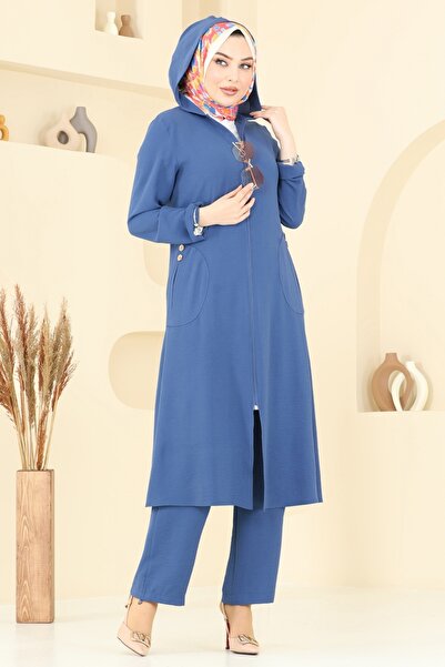 ModaMerve Front Zipper Hijab Suit 9025S324-Ms Indigo