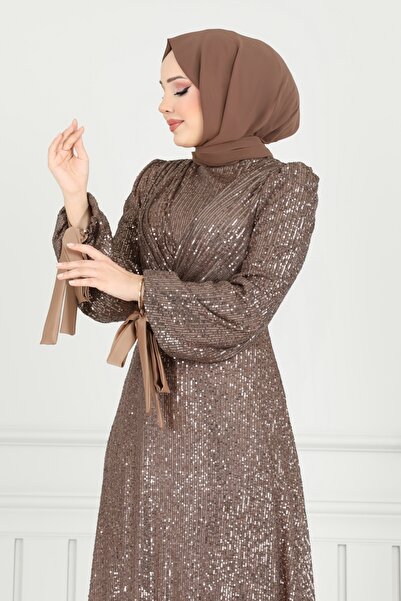 ModaMerve Göğsü Drapeli Tesettür Abiye 5690EDF311-MS Koyu Vizyon