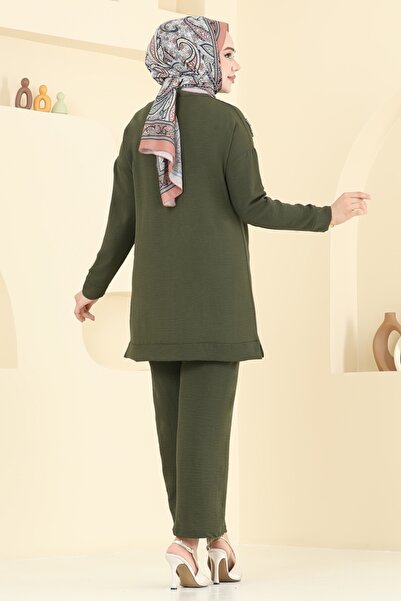 ModaMerve Boncuk Detaylı Tesettür Takım 6013UZ662-MS Haki
