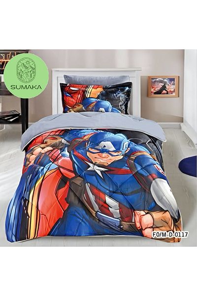 SUMAKA Kids Bedspread -Captain America- Set of 4 Pieces Print Quilt (comforter) Set - Velvet Lined with Fur