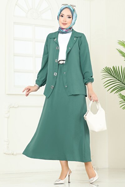 ModaMerve Çıtçıt Detay Etekli Takım 6022UZ662-MS Koyu Mint