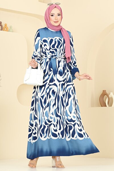 ModaMerve Patterned Dress with Elastic Waist 7127Bg354-Ms Saks