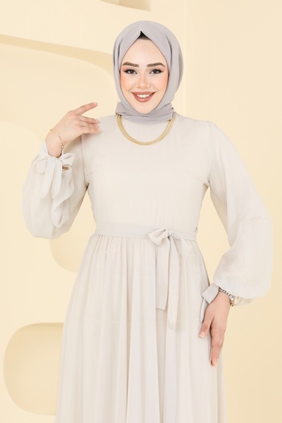 ModaMerve Manşeti Bağcıklı Abiye Elbise 6217BSK463-MS Taş