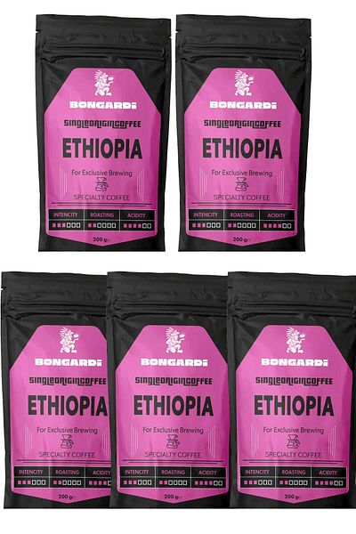 Bongardi Coffee Ethiopian Local Single Orjin Coffee Set 5X200G (Coffee or Milled Can Be Chosen)