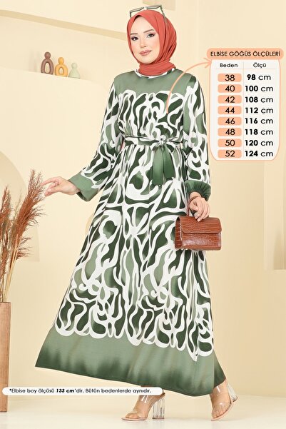 ModaMerve Patterned Dress with Elastic Waist 7127Bg354-Ms Khaki