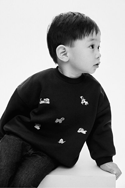 H&M Motif Detaylı ve İçi Tüylü Sweatshirt