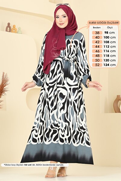 ModaMerve Patterned Dress with Elastic Waist 7127Bg354-Ms Black