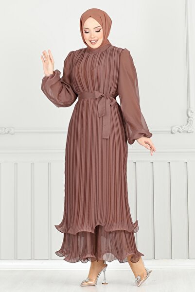 ModaMerve Eteği Katlı Abiye 5689EDF311-MS Bakır
