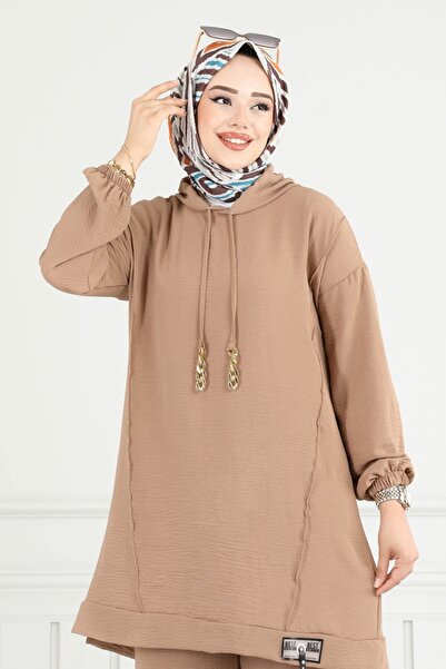 ModaMerve Arma Detay Tesettür Takım 6014UZ662-MS Koyu Vizyon