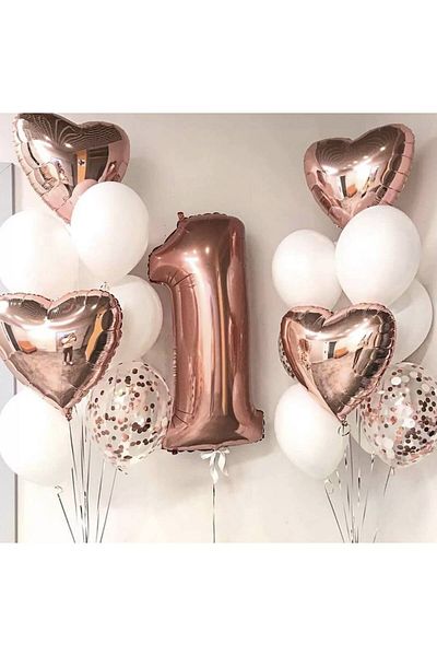 Ezgi Party Store مفهوم عيد الميلاد لعمر سنة واحدة، مفهوم Rosegold للفتيات الصغيرات