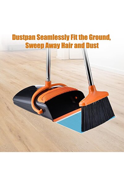 Teo Broom and dustpan set, , For household use, Plastic/Steel, Orange/Black, Vertical storage