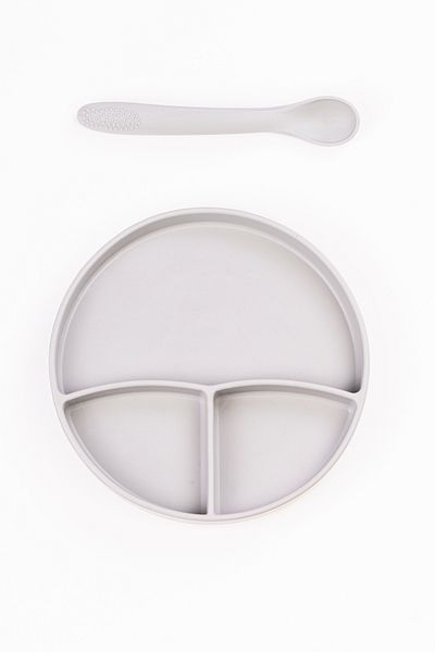 NoiBaby Vacuum Bottom Silicone Plate - Silicone Spoon Set of 2 - (Gray)