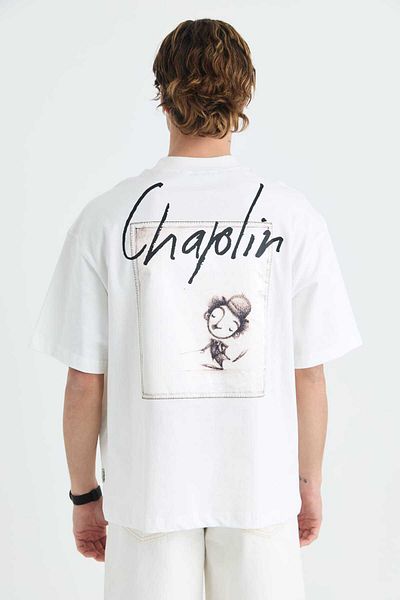 Saw Chaplin Appliqued Oversize Brown Tshirt 4778