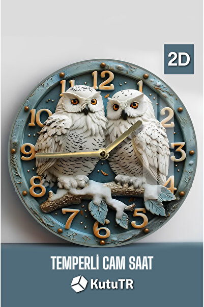 kutuTR Baykuş Temalı Temperli Cam Saat – 33x33 cm CSDW006