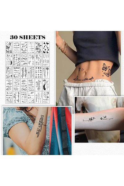 Teo Set 30 Tatuaje Temporare, , pe Baza de Apa, Model 5, Negru