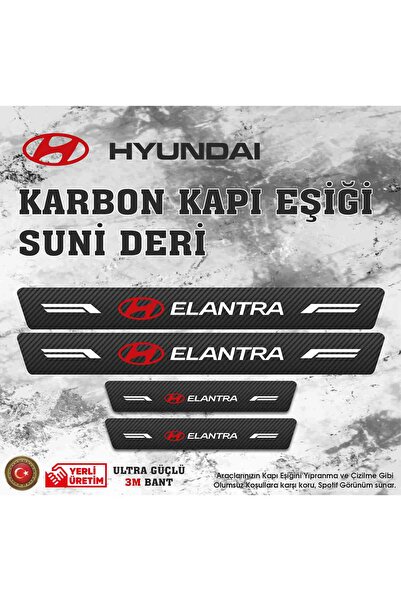 ototime Hyundai Elantra Uyumlu Deri Karbon Kapı Eşiği Koruyucu Bant 4 adet