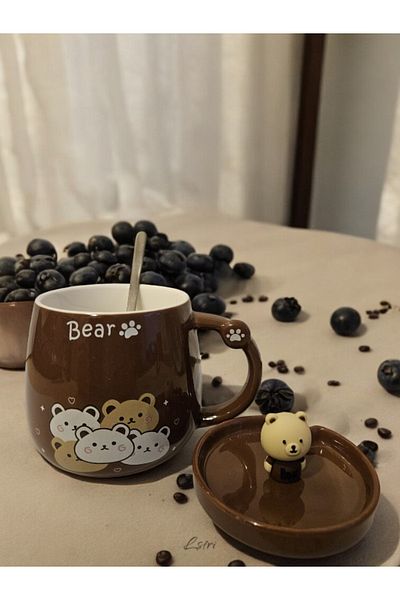 lstri Cute Teddy Bear Patterned Ceramic Mug Stylish Coffee and Tea Cup 350 ml