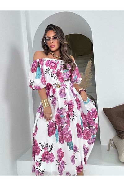369 etnik butik Floral Print Off-The-Shoulder Crop Blouse and Long Skirt Set – 3 Color Options