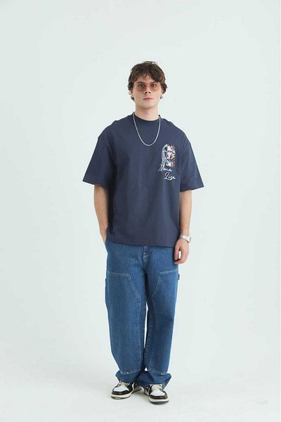 Saw Mona Lisa Men's Navy Blue Oversize Tshirt 4768