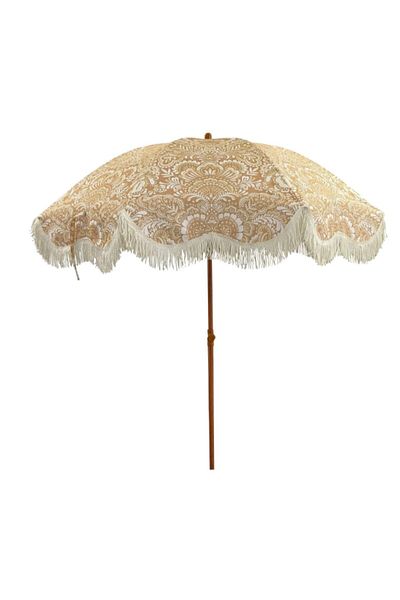 TWT Fringe Detail Printed Wooden-Like Beach Parasol 2m